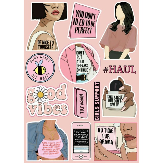 

Stiker aesthetic girls dekorasi scraoobook handphone notebook dll lucu murah glossy