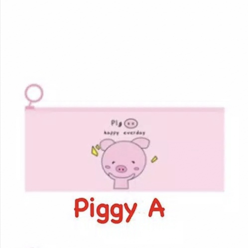 TEMPAT PENSIL ZIP TRANSPARAN MOTIF KARAKTER LOVE TEMPAT KOSMETIK ZIPPER KOTAK PENSIL MURAH IMPORT-PIGGY A(PEGANG PIPI)