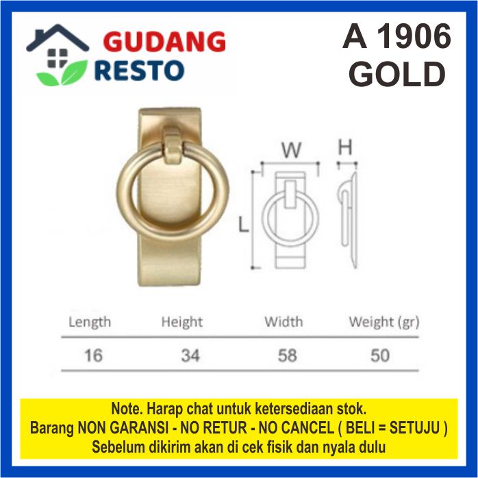 HANDLE BESI GOLD KETUK PINTU / KNOK-KNOK EMAS TARIKAN PULL KNOB KNOP LACI LEMARI