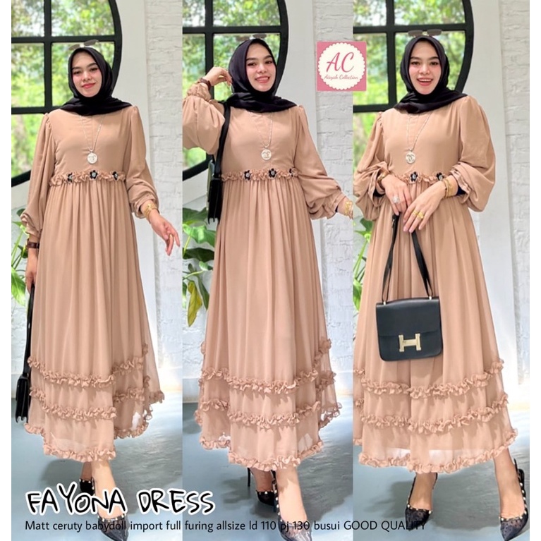 FAYONA MIDI DRESS CERUTY BABYDOLL PREMIUM LD 110 PJ 130 / DRESS PESTA KONDANGAN CANTIK ELEGAN / FUYU