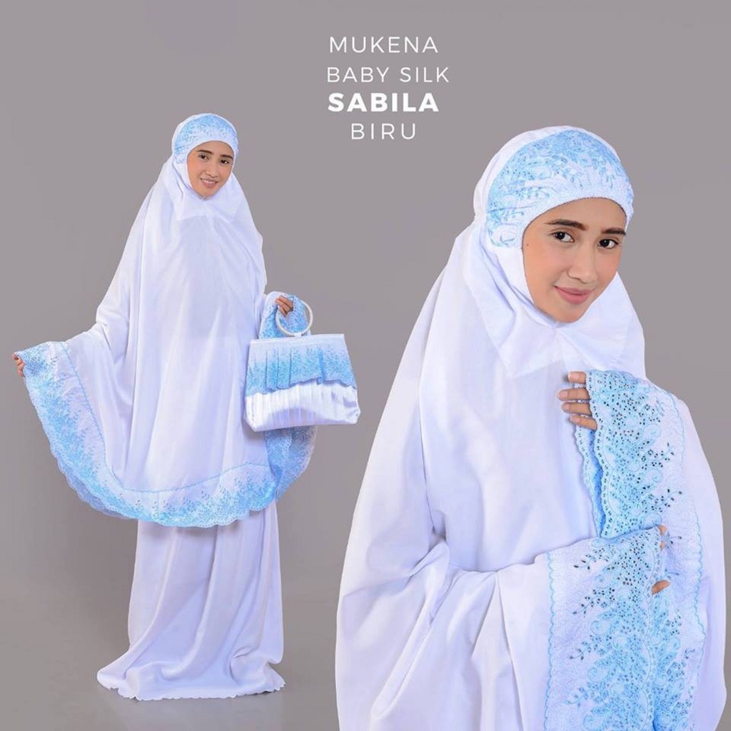 MUKENA DEWASA JUMBO BORDIR POLOS BABY SILK SABILA PREMIUM TRAVEL PROMO MURAH FREE TAS