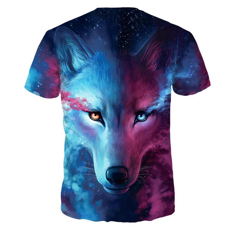 Kaos T Shirt Round Neck dengan Motif Print Serigala Biru Kaos T Shirt Round Neck dengan Motif Print Serigala Biru