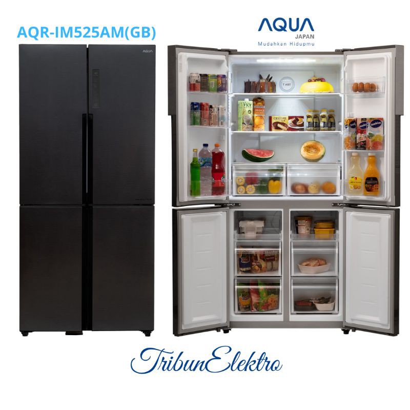 Kulkas AQUA Side By Side Besar 4 Pintu 456 Liter AQR-IM525AM(GB)