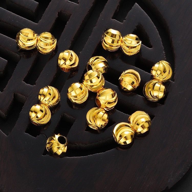 [Bayar di Tempat] Bola Emas DIY Beads Spacer Gold Plated Spiral Pattern Beads