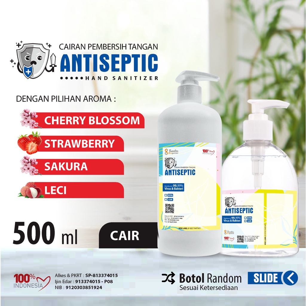 Hand Sanitizer Cair Putihan Aroma Segar 500 / Aroma Buah Segar 500 ml botol pump + Free Bubble Wrap