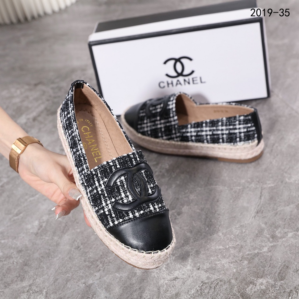 CH Tweed Espadrilles Leather CC Cap Toe Shoes Flats 2019-35