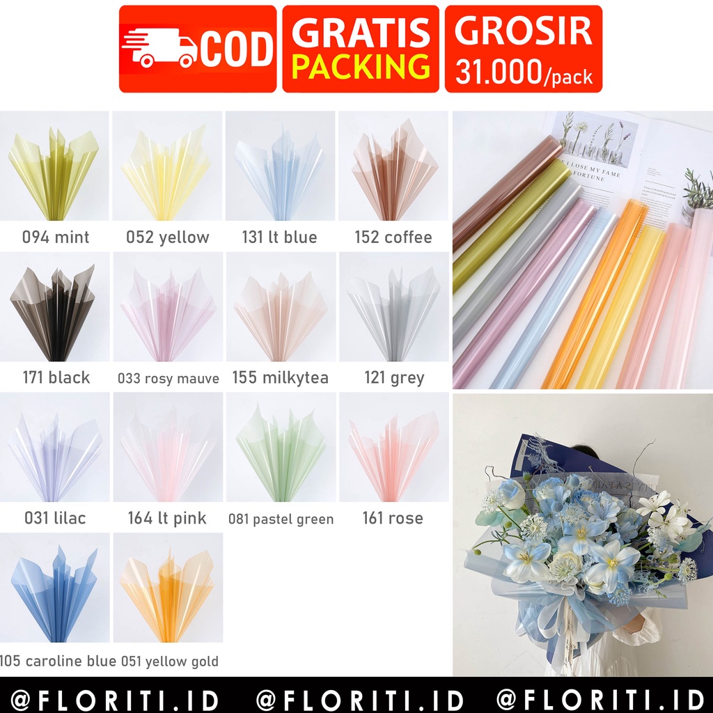 

(20 lembar) Kertas Buket Cellophane Glossy Semi Transparant Flower Wrapping