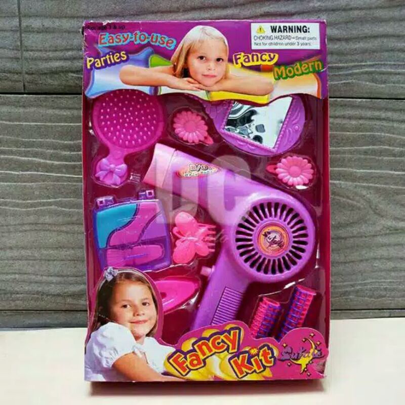 mainan anak lovely beauty salon salonan set hair dryer rol rambut kaca gunting