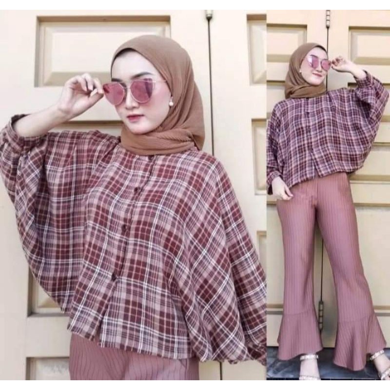 KEMEJA TAMARA BATWING FLANEL OUTER || KEMEJA KOTAK BEST SELLER