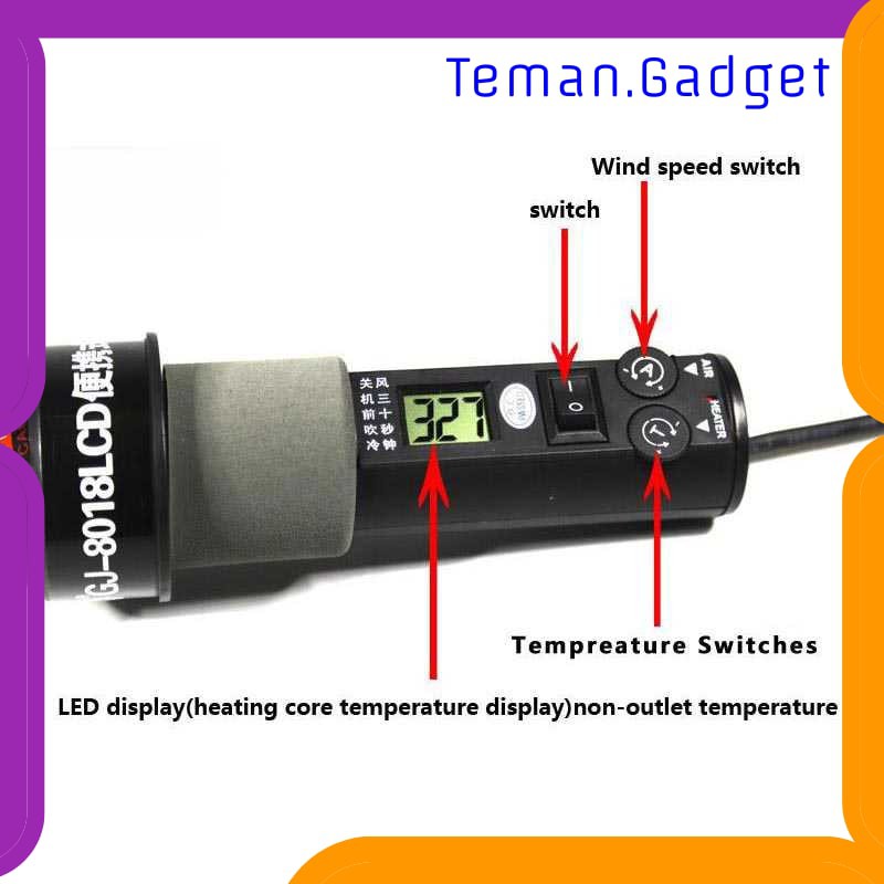 TG-DE115 Gongjue Heat Gun Elektronik + Display 8018LCD 220V 450W - GJ-8018LCD