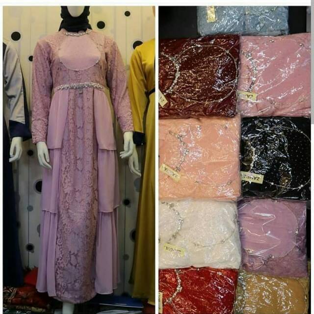 Gaun Pesta Muslim / Gamis Brokat /Jilbab / Gamis / Gaun Prewedding / Gaun Pesta Murah / Brukat Gamis