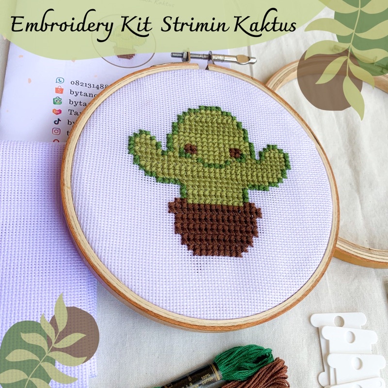 Embroidery Kit Strimin Kaktus - Paket sulam kristik