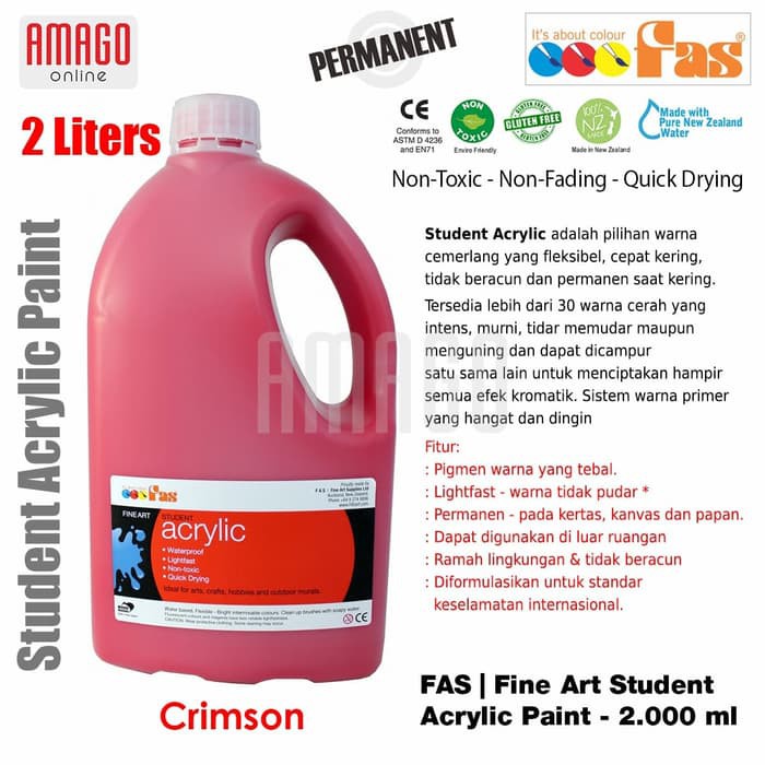 FAS - STUDENT ACRYLIC PAINT - 2 LITER - CRIMSON