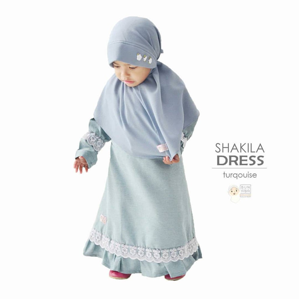 Ready Shakila dress shakeela gamis bunayya turqoise baju lebaran baju muslim anak