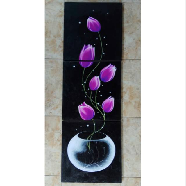 Lukisan Minimalis Bunga Tulip Ungu Vertikal Shopee Indonesia
