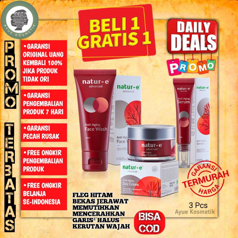 Natur-E Advanced Anti Aging Paket 3-pc Serum Face Wash Day Krim Cream Natur E Natur-E Nature E
