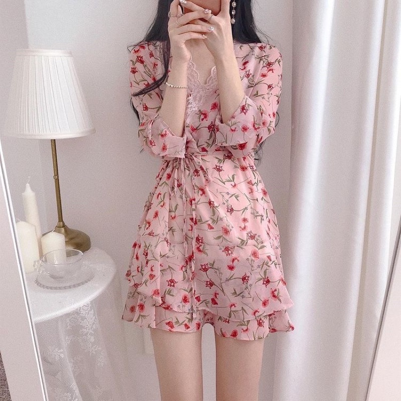 Mini Dress Korea Vintage Dress Wanita Korean Style Harumi Dress Pantai Kpop Outfit Kekinian Drees Ko