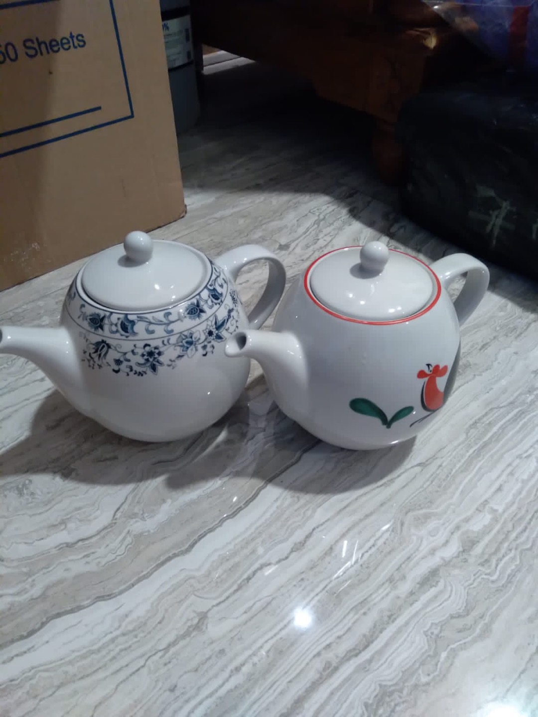 Teko Keramik Motif Ming Blue Oriental Gagang Bulat 1.2l