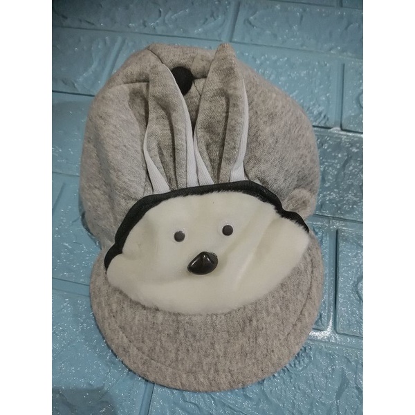 LYSASHOP - Topi Anak Bayi Lucu Motif Kucing/Topi Kupluk Bayi-Kelinci Abu