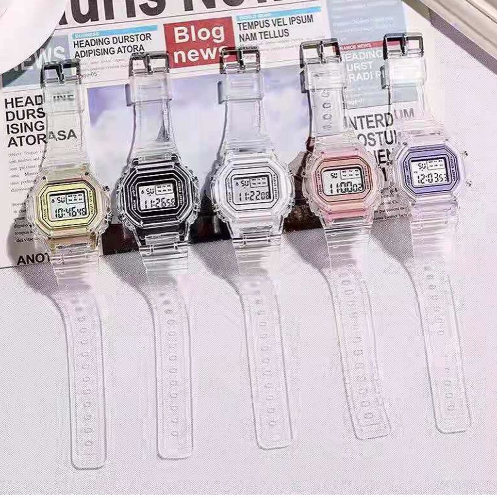 BRGUNIK Jam Tangan Rubber Digital Segi 5600 Transparan Murah Karet Sport LED Pria Wanita JT032