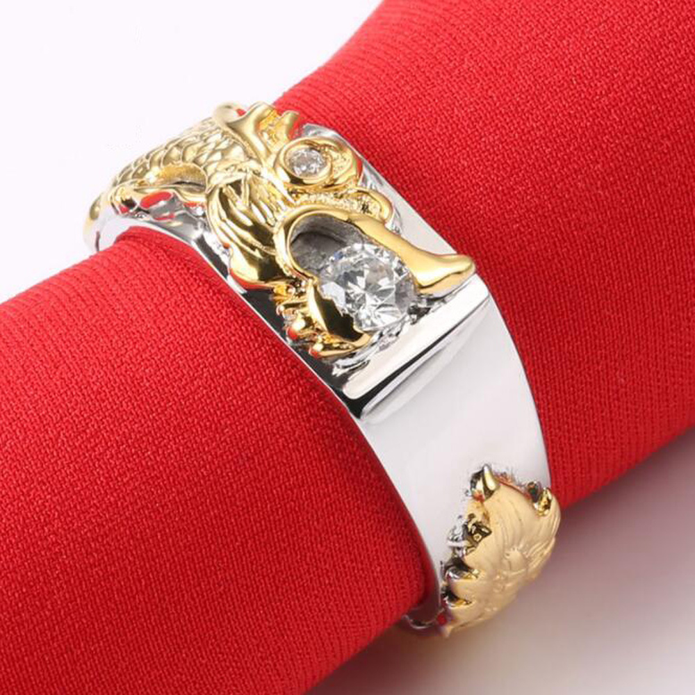 Hewan Naga Baja Titanium Cincin Berlian Perak Emas Aksesoris Perhiasan Fashion Pria Zirkonia Kubik Rings