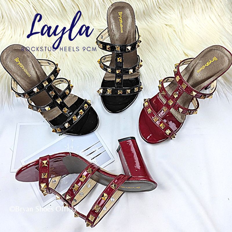 Bryan Layla Heels Rockstude 5cm 9cm Hak Tahu Glossy Pesta 36-40 41 42 43 Jumbo Bigsize Oversize