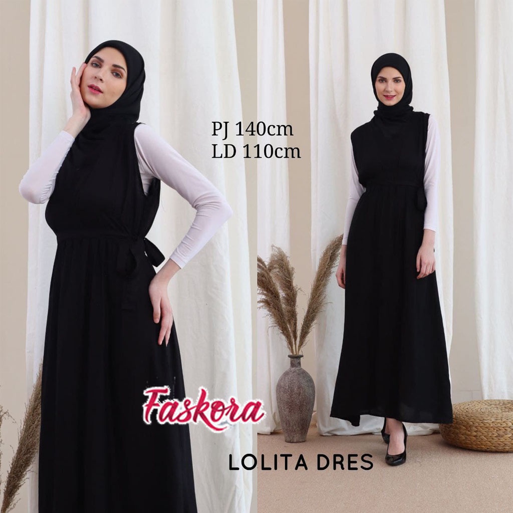 Dress Wanita Casual Dress Jumbo Panjang Rayon Bali Polos Tanpa Lengan Lolita