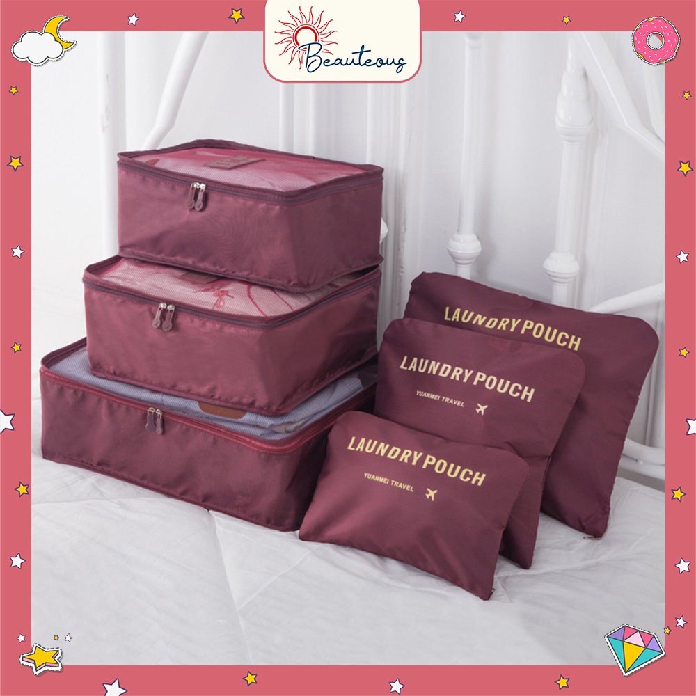 Travel Bag Set 6 In 1 Storage Tas Penyimpanan Baju Koper Pouch Organizer Travelling