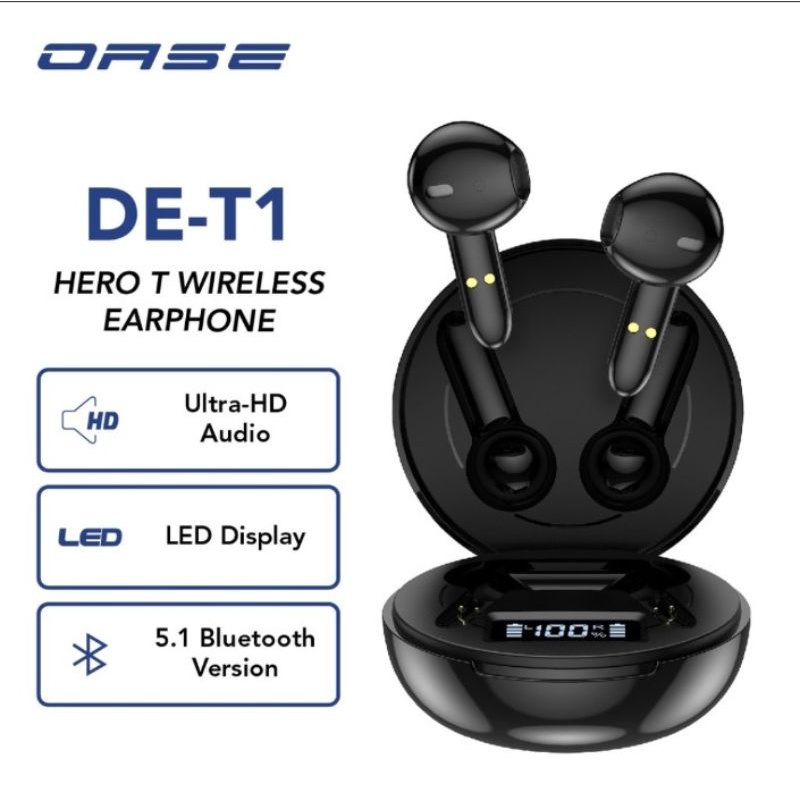 OASE Hero-T TWS Bluetooth 5.1 Earphone Ultra HD Audio Headset Q.C Type C Garansi Resmi 1 Tahun DE-T1