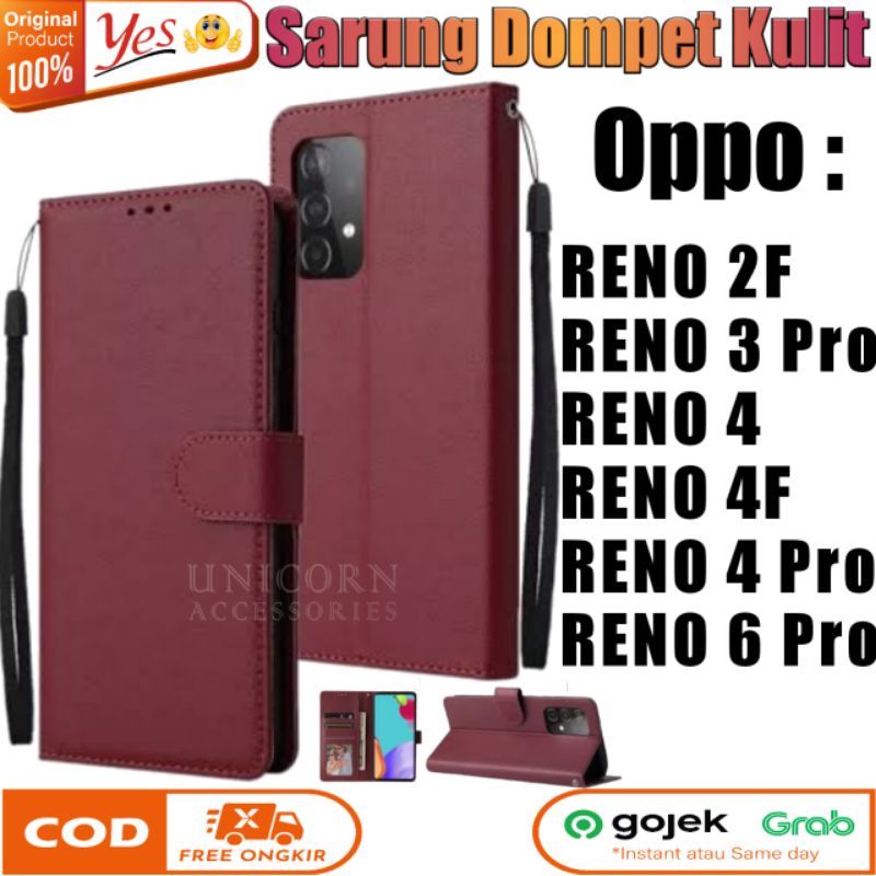 Case Oppo RENO2 F RENO4 F RENO3 RENO4 RENO6 Pro Leather Flip Cover Wallet HP Stand Casing Handphone 