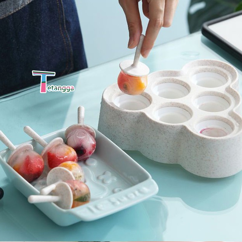 Cetakan Eskrim 6 Slot Es Loli DIY Beserta Lucu Es Batu Bulat Bola Ice Ball Maker Silicone