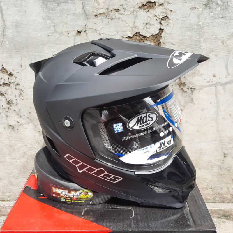 Helm MDS SUPER PRO Superpro SOLID 2 VISOR || MDS Cross hitam doff Glossy putih abu abu Original