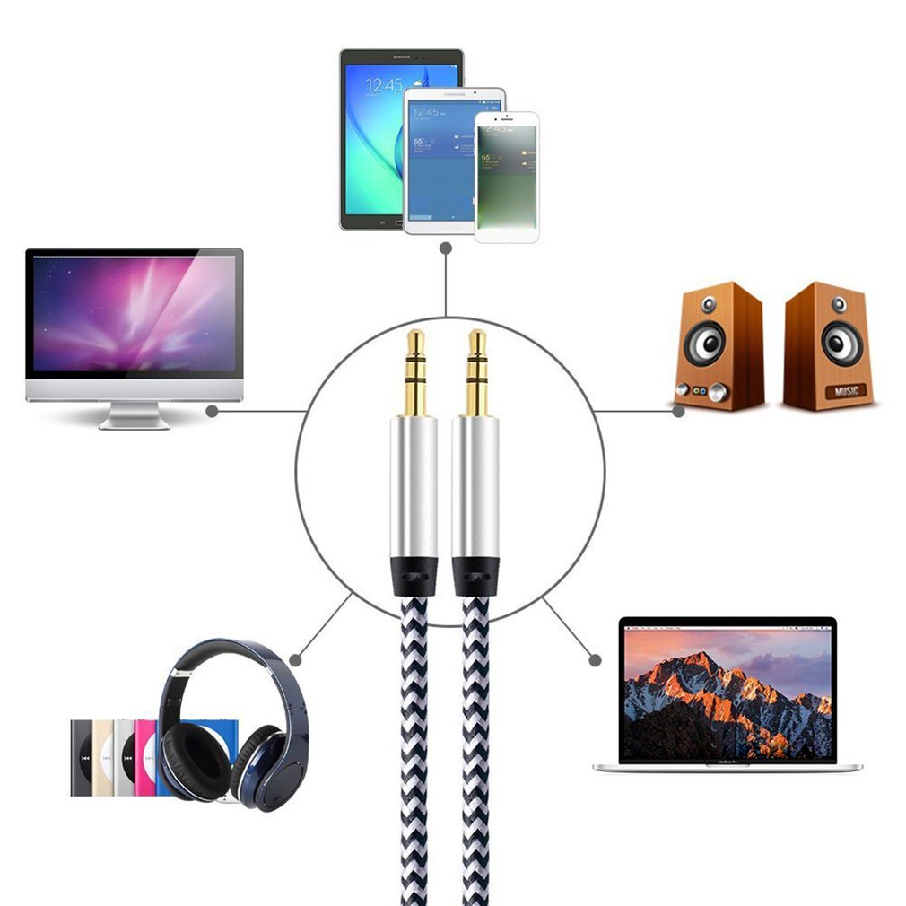 [Stock] 3.5MM Nylon Male-to-male-to-recording Braided Cable 1m Audio Auxiliary Cables Metal Shell Braided Audio Line