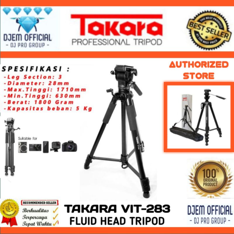 TAKARA VIT-283 Fluid Head Tripod Camera Photo Video Light Weight Takara VIT283 Tripod Kamera Smartph