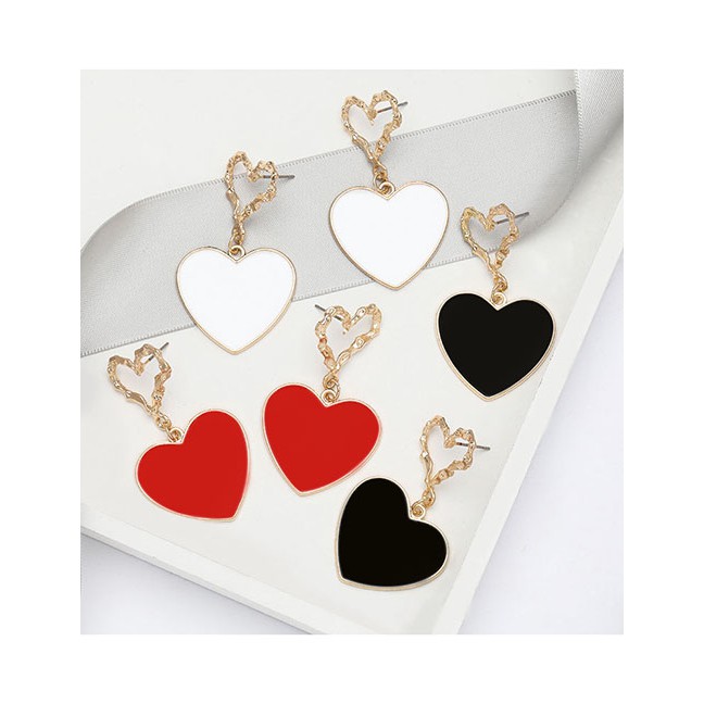 LRC Anting Tusuk Fashion Multi-layer Love Heart-shaped Alloy Oil Drop Earrings D92214