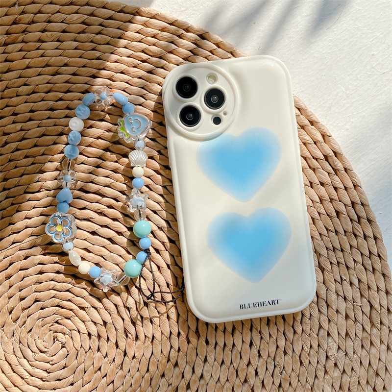 Soft Case Pelindung Penuh Motif Hati Dengan Rantai Manik-Manik Untuk Iphone 7 8 PLUS X XR XS 11 12 13 14 PRO MAX SE