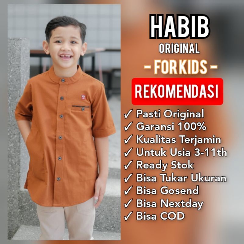 HABIB Original Kemko Anak laki laki Kemeja Koko lengan pendek anak Koko pendek warna orange seri art KMKA 005