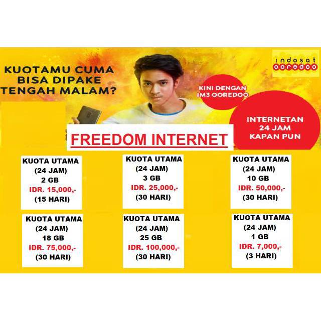 Paketan Internet Indosat Freedom 24 Jam Masa Aktif 30 Hari Langsung Inject Ke Nomor Indosat Shopee Indonesia