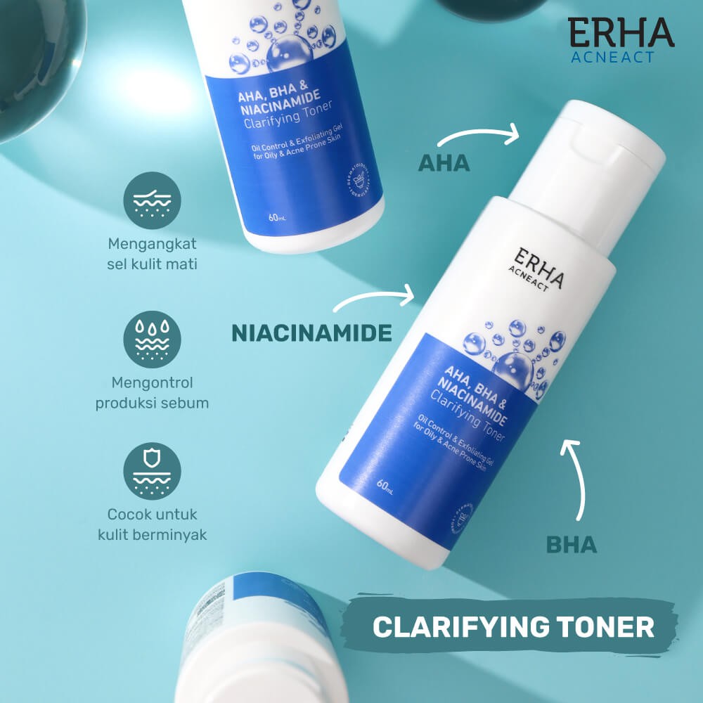 ERHA ACNEACT AHA, BHA &amp; NIACINAMIDE CLARIFYING TONER 60 ML @MJ