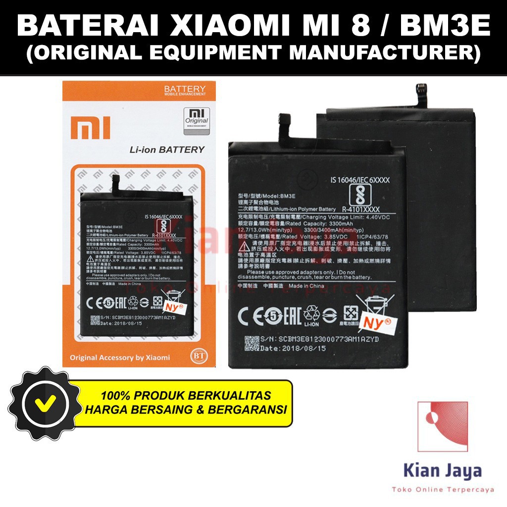 Baterai XiaoMi Mi 8 BM3E Original OEM Batre Batrai Battery Hp Mi8 BM 3E Ori