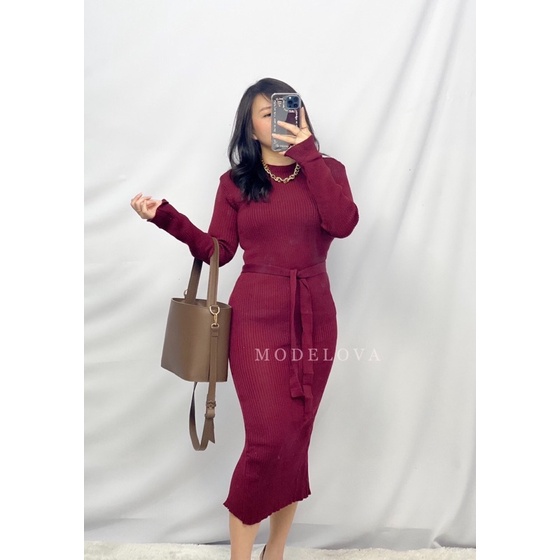 MDLV ~ Dress Palmer Rajut Dress Panjang Rajut Knit Long Dress Fashion Wanita