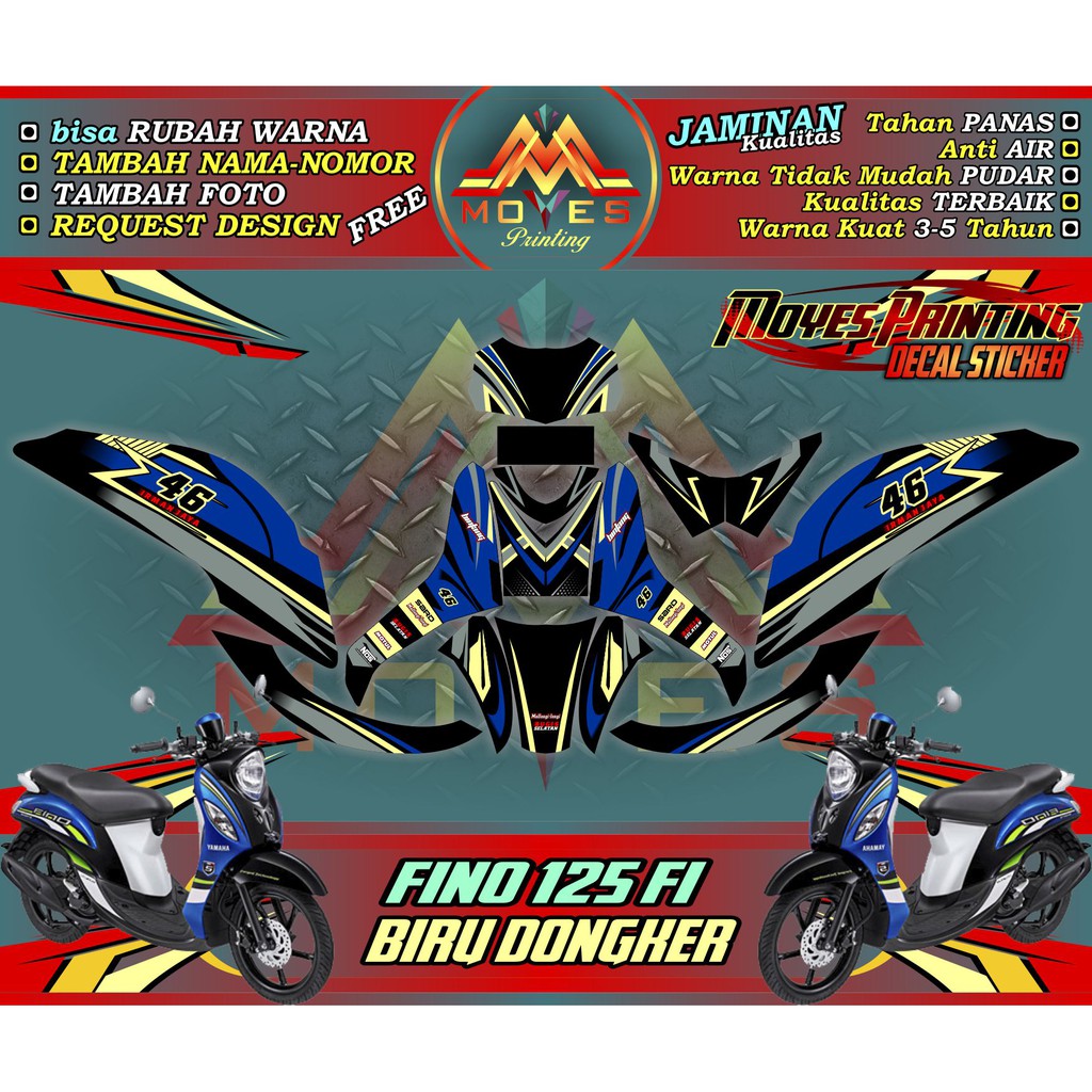sticker motor yamaha fino 125 fi - decal stiker yamaha fino fi 125 grande - biru dongker