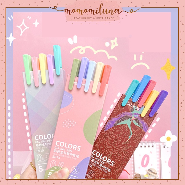 

1 set 5 pcs pulpen tinta gel ink pen retro macaron morandi warna warni pastel MK1332