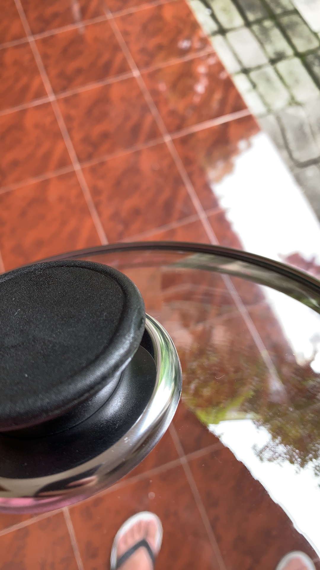 Tutup Panci Kaca Dengan Kaki, Diameter Kaki +/- 19.8 Cm (20 Cm) + Knop Oval Garis Hitam