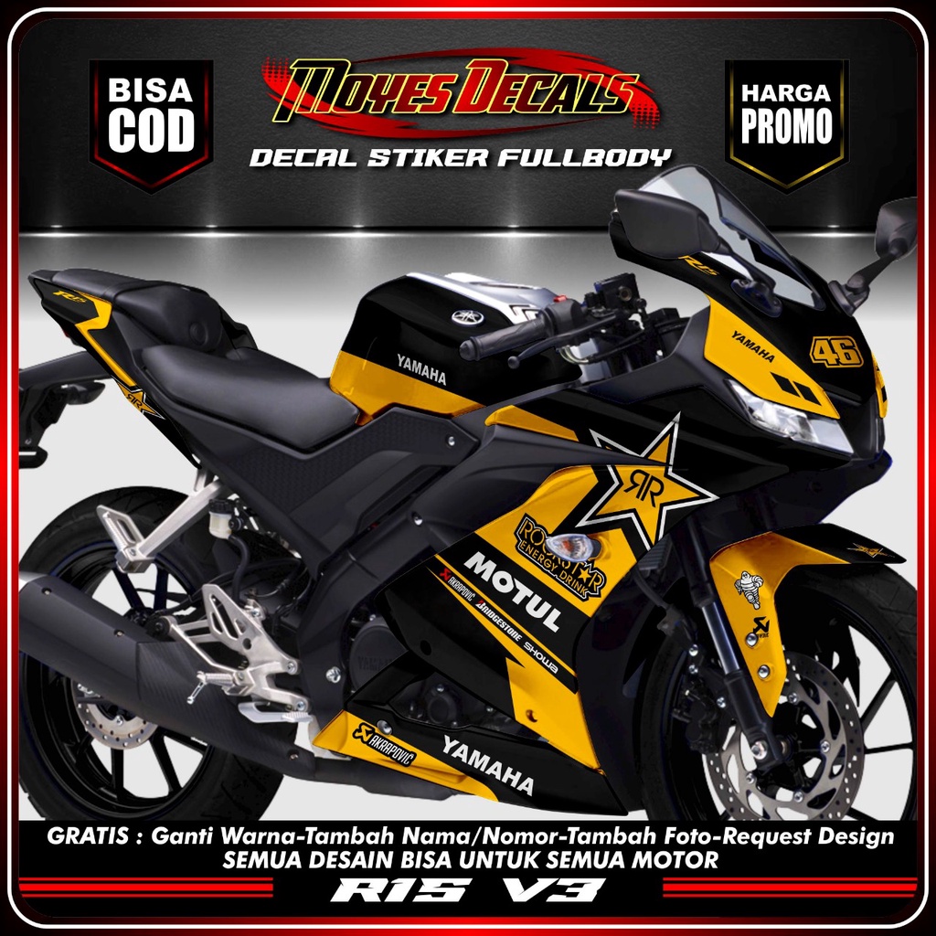 Decal Sticker R15 V3 - Motif Deep Yellow Color Racing
