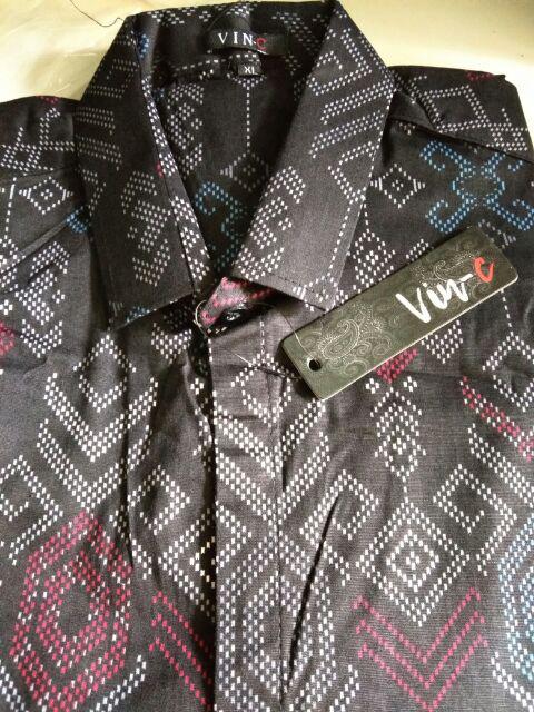 Kemeja Batik Songket Panjang Pria Cowo Kerja Kantor Ungu