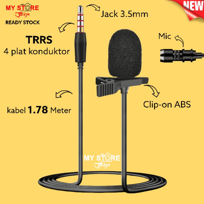 Microphone clip on lavalier mic TRRS jack 3.5mm 1.78 meter 178cm 4 pole konduktor audio video androi