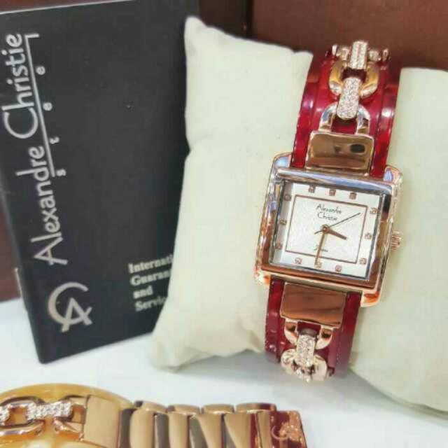 Jam Tangan Lady Alexandre Christie ORIGINAL AC-2569 Rosegold Red