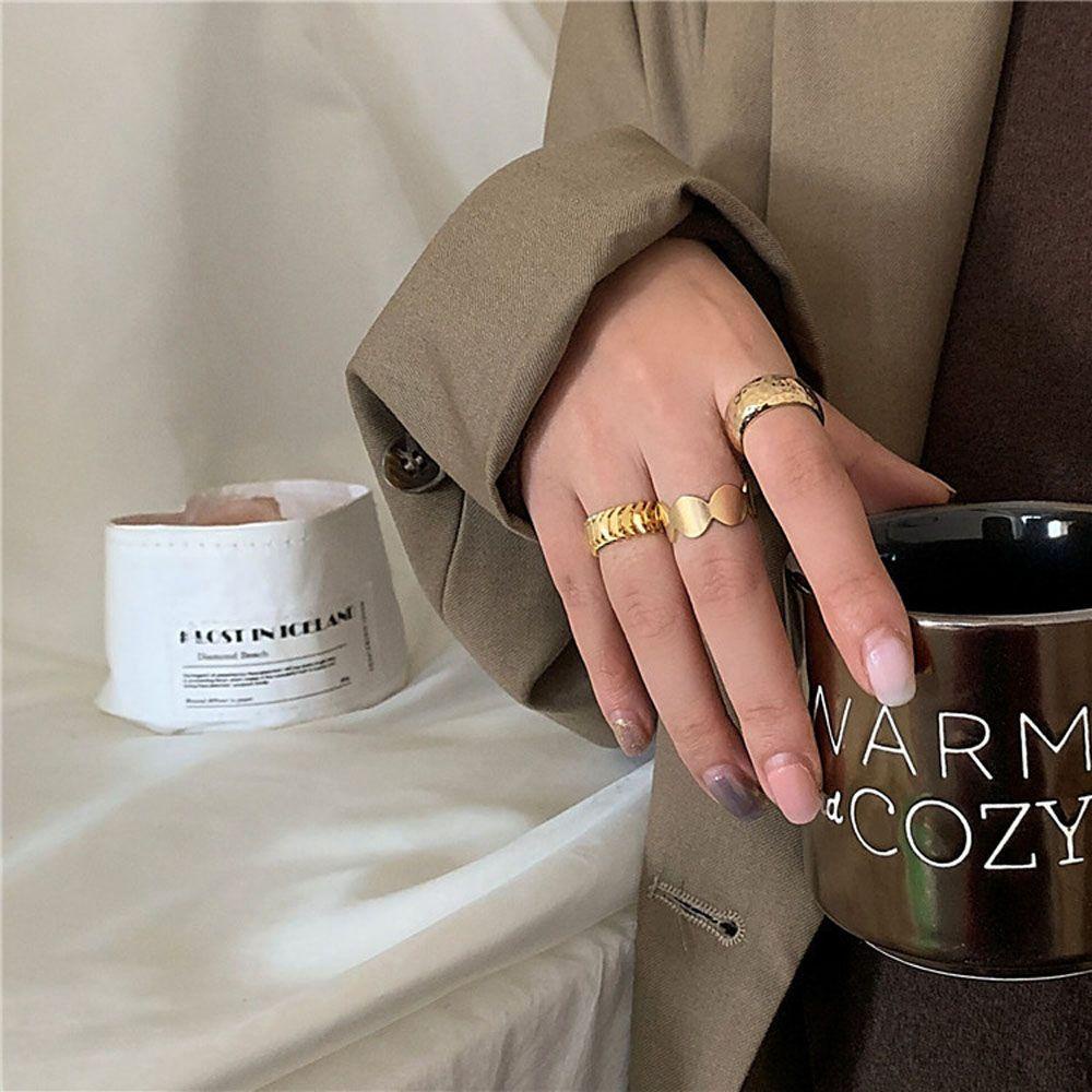 Mxbeauty Cincin Jari Warna Emas Chic Knuckle Rings Lingkaran Geometris Lebar Dapat Disesuaikan Aksesoris Fashion