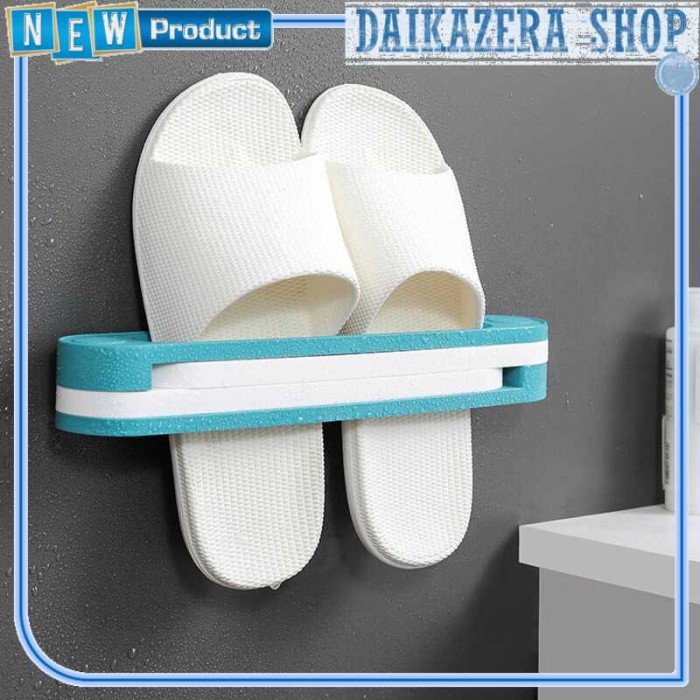 Rak Sepatu Tempel 3 in 1 Slipper Wall Hanging Folding Rack - Biru